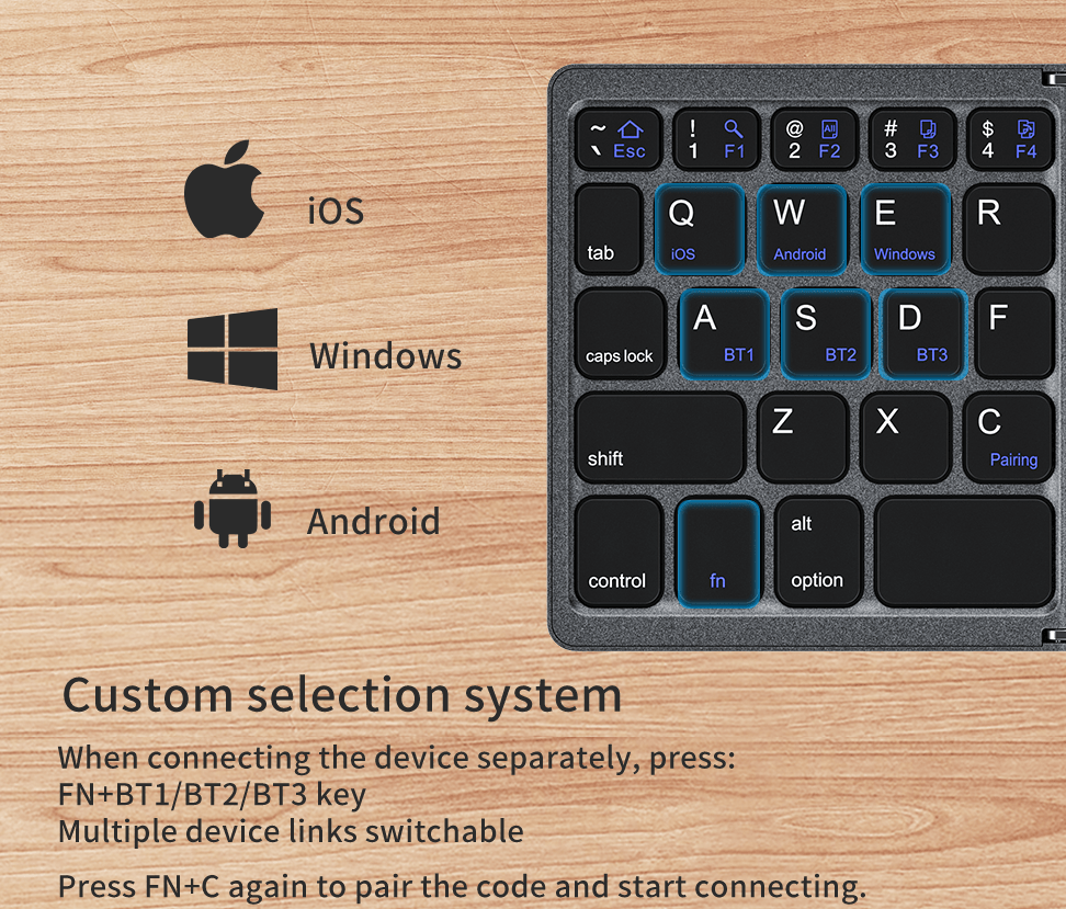 Recci RCS-K01 Triple folding touch Bluetooth Keyboard - reccimaxco